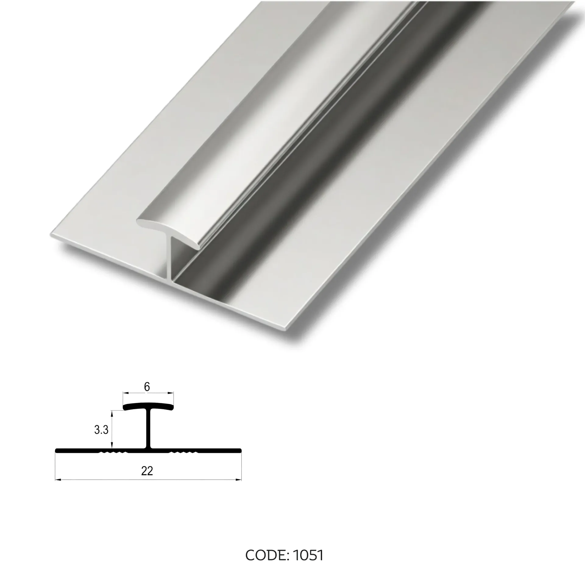 [1051] Aluminium H middle channel Silver 2950mm (9.5ft) - 1051