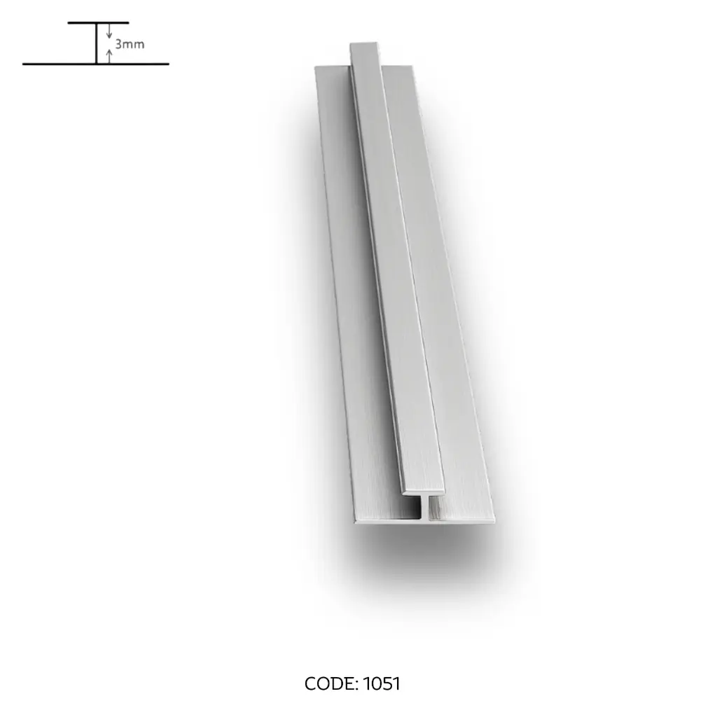 Aluminium H middle channel Silver 2950mm (9.5ft) - 1051