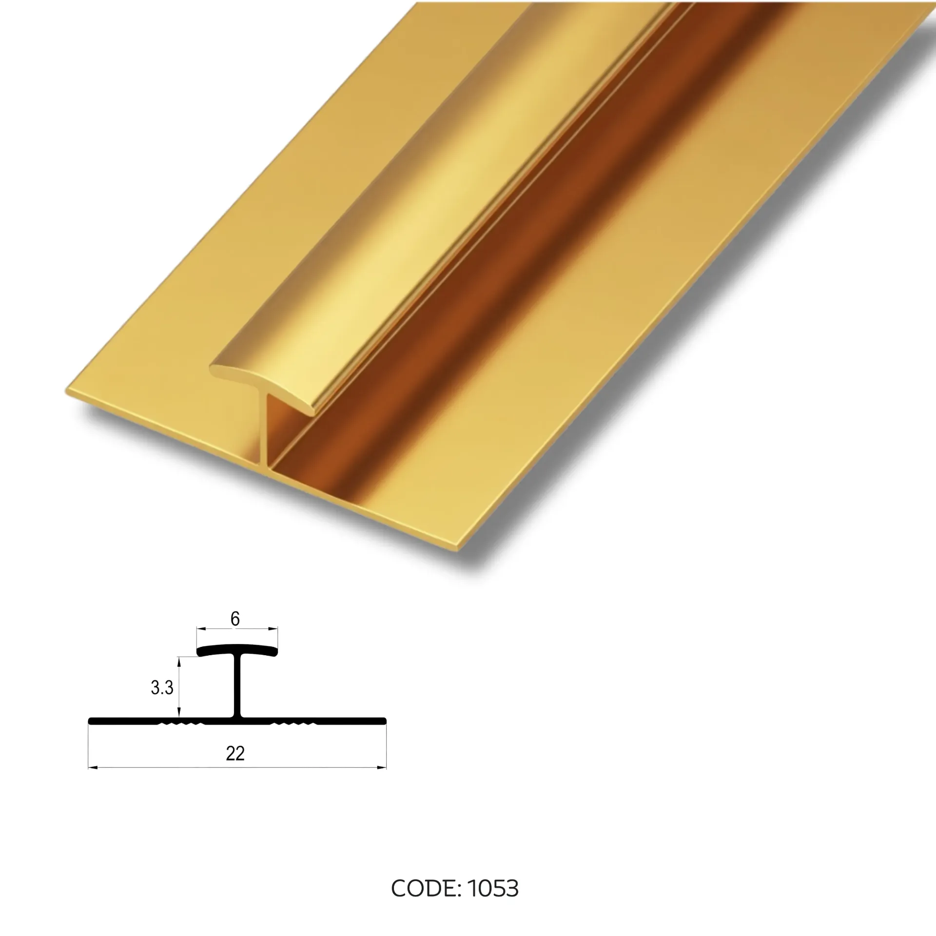 [1053] Aluminium H middle channel gold 2950mm (8.5ft) - 1053