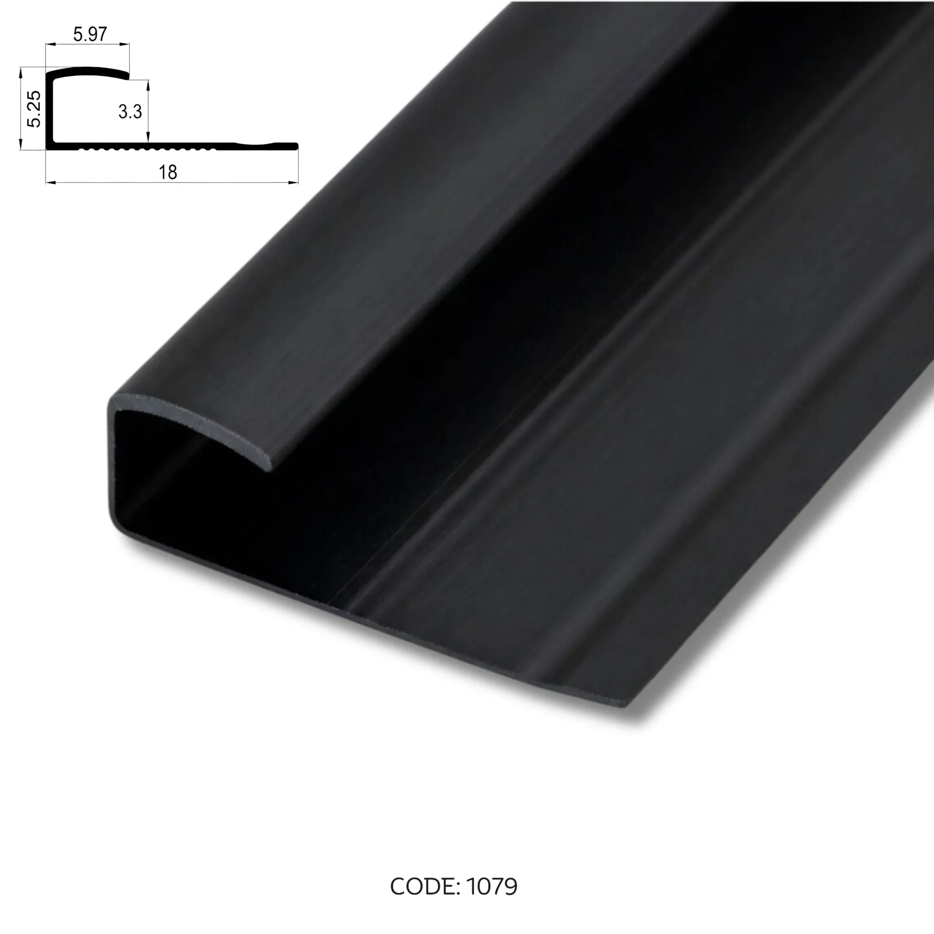[1079] Aluminium End channel 2950mm (9.5ft) Black