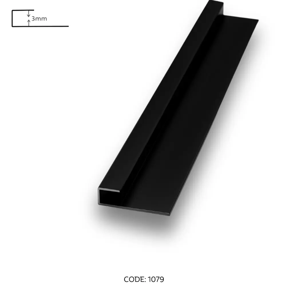 Aluminium End channel 2950mm (9.5ft) Black