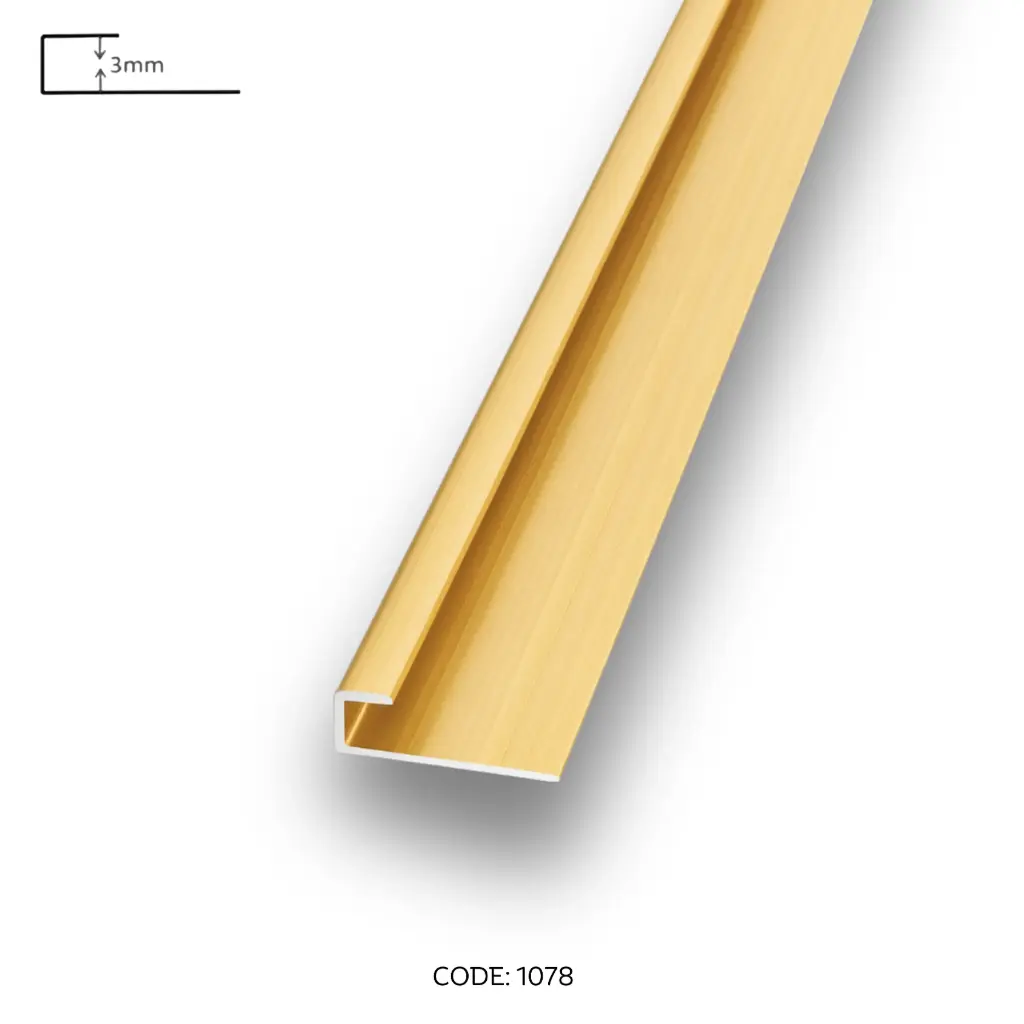 Aluminium End channel 2950mm (9.5ft) Gold