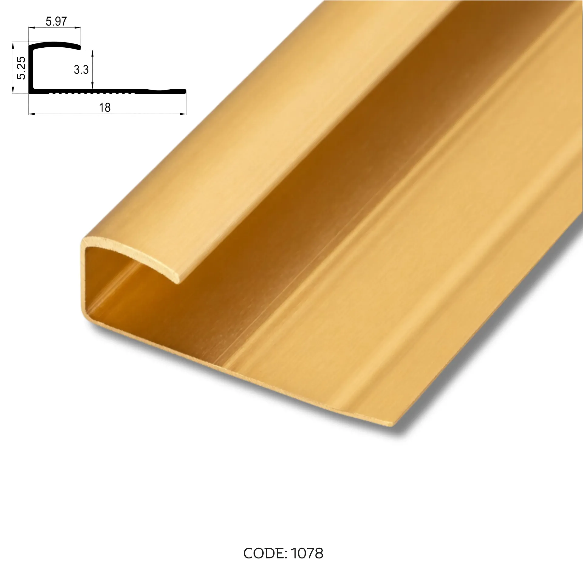 [1078] Aluminium End channel 2950mm (9.5ft) Gold