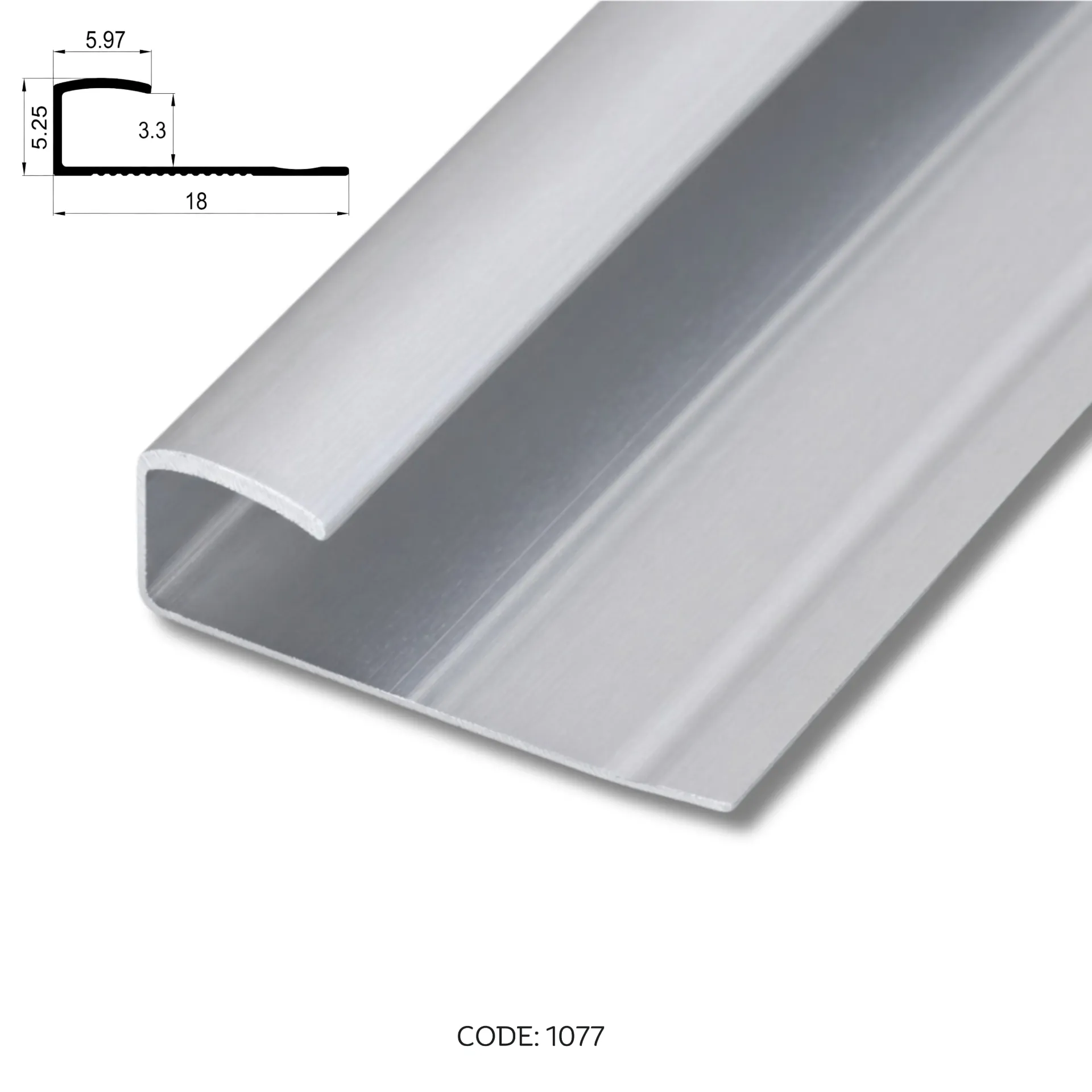 [1077] Aluminium End channel 2950mm (9.5ft) Silver
