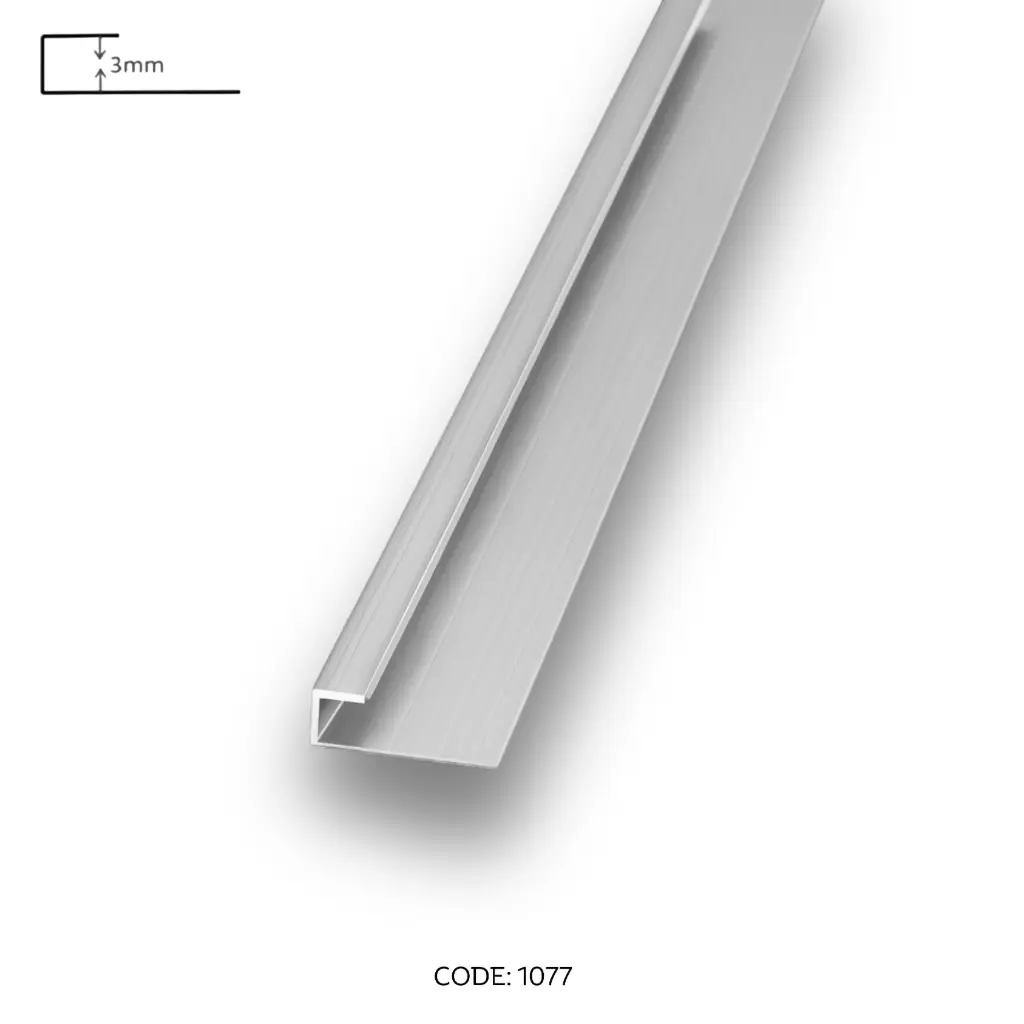 [1077] Aluminium End channel 2950mm (9.5ft) Silver