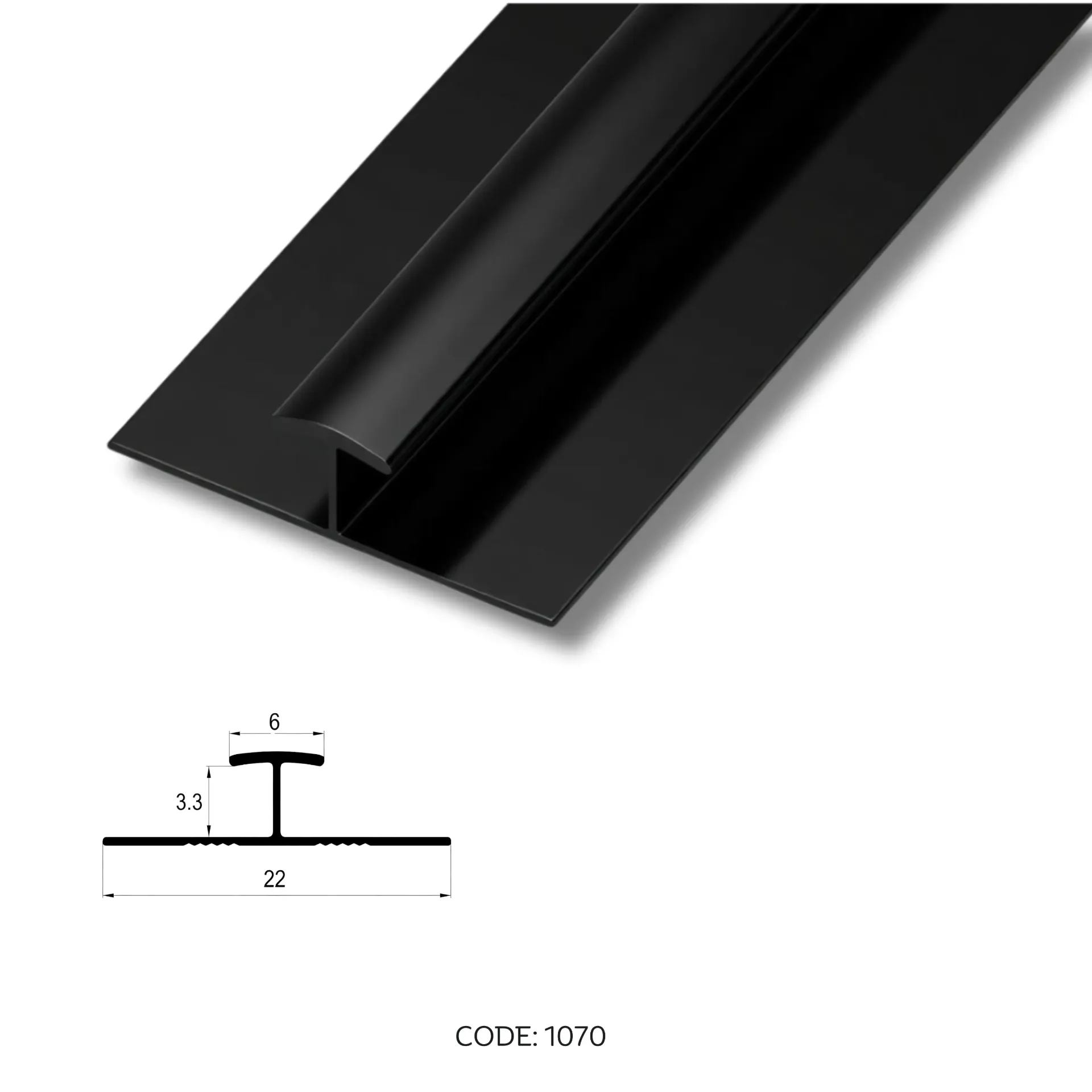 [1070] Aluminium H middle channel 2950mm (9.5ft) Black