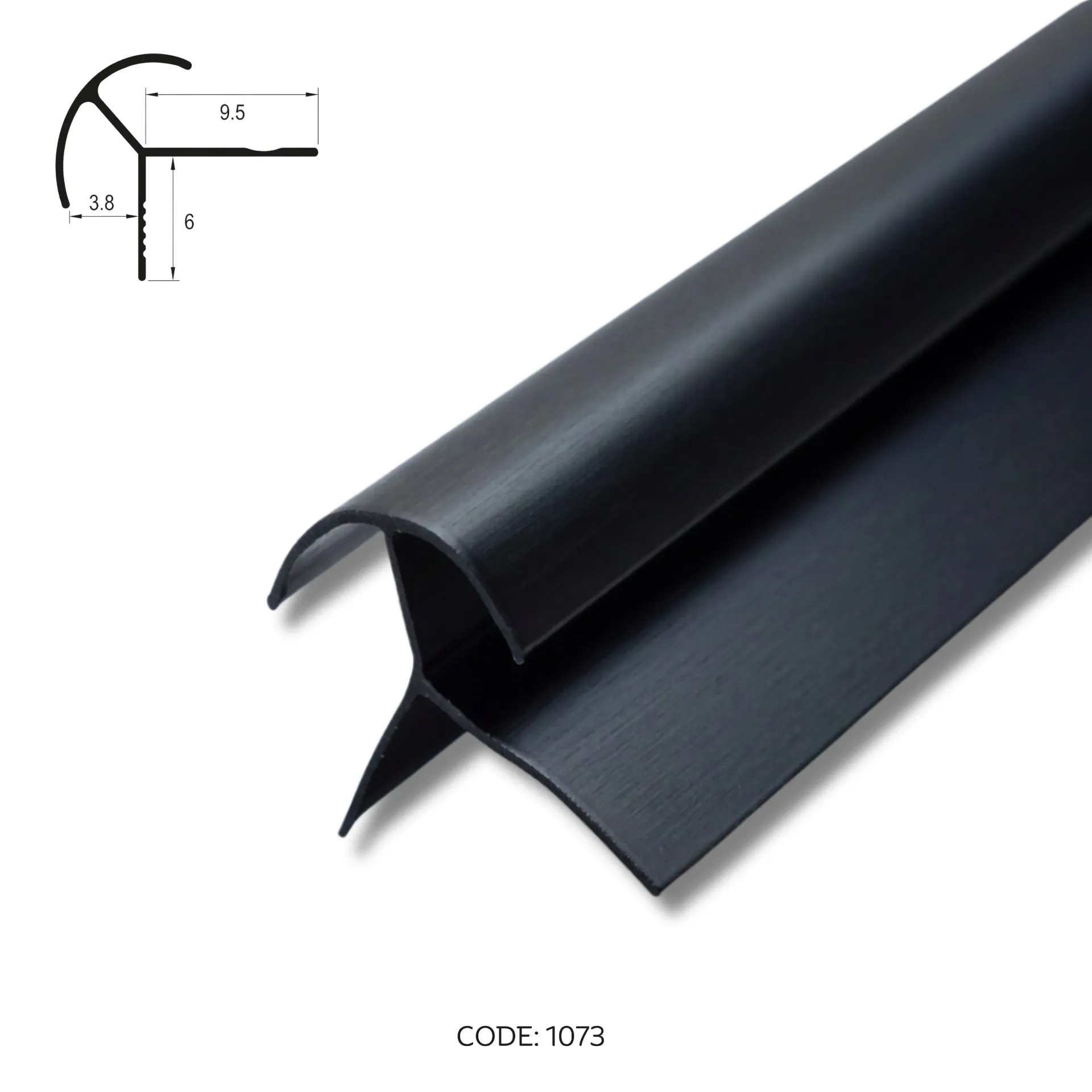 [1073] Aluminium Outer Corner channel 2950mm (9.5ft) Black