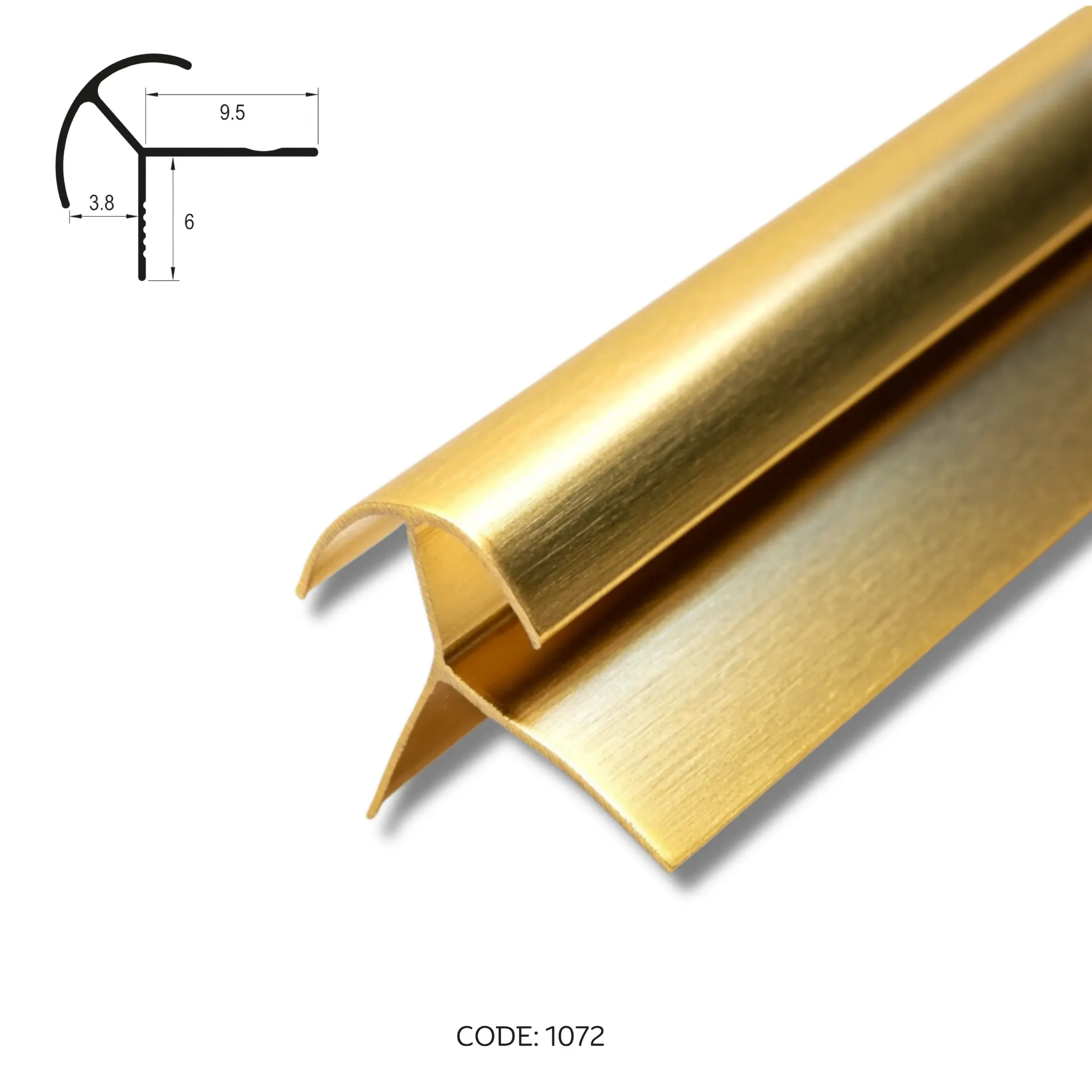 [1072] Aluminium Outer Corner channel 2950mm (9.5ft) Gold