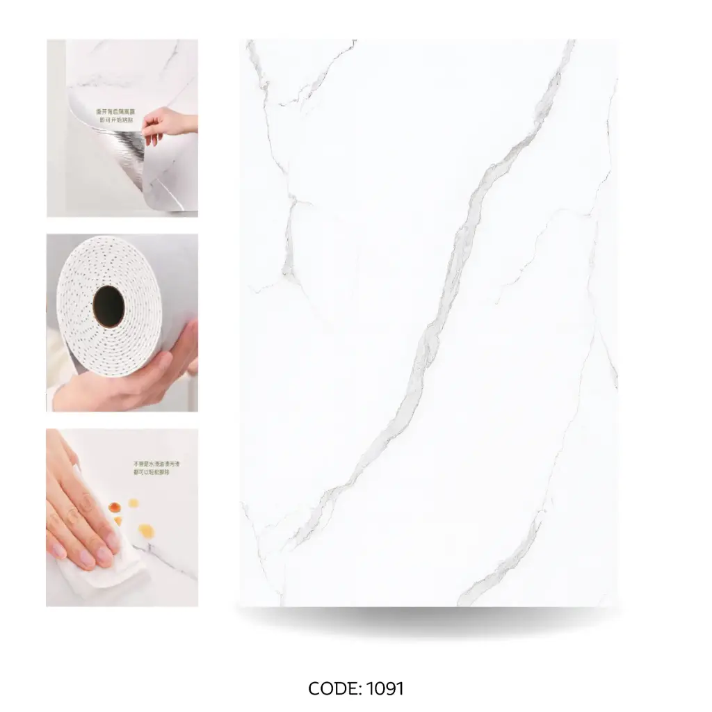 [1091] PVC Wall Sticker 1200 x 3000mm White Marble - 1091