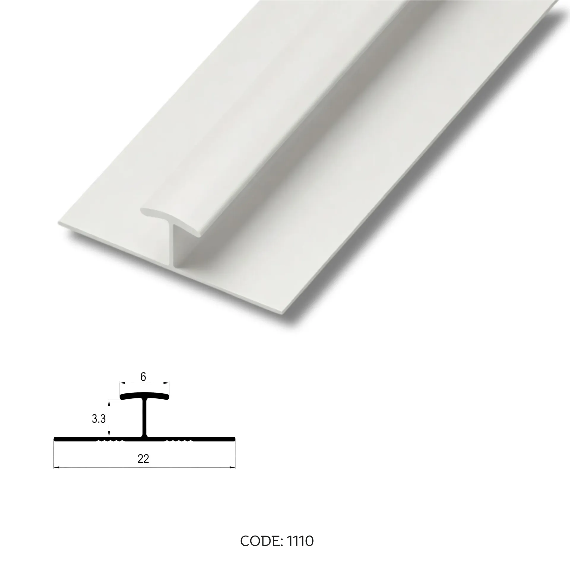[1110] Aluminium H middle channel 3000mm (9.8ft) White