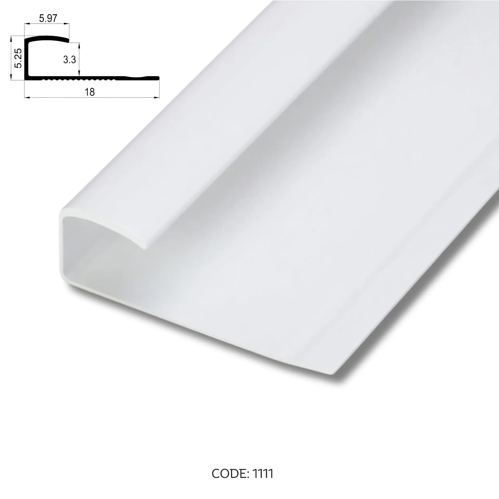[1111] Aluminium End channel 3000mm (9.8ft) White